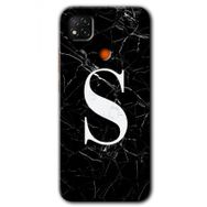 Xiaomi Redmi 9C Siyah Mermer Desenli S Harfi Baskılı Uyumlu Silikon Kılıf