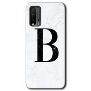 Xiaomi Redmi 9T Beyaz Mermer Desenli B Harfi Baskılı Uyumlu Silikon Kılıf