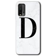 Xiaomi Redmi 9T Beyaz Mermer Desenli D Harfi Baskılı Uyumlu Silikon Kılıf