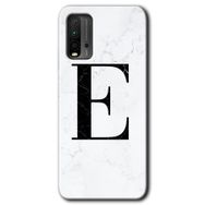 Xiaomi Redmi 9T Beyaz Mermer Desenli E Harfi Baskılı Uyumlu Silikon Kılıf