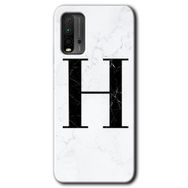 Xiaomi Redmi 9T Beyaz Mermer Desenli H Harfi Baskılı Uyumlu Silikon Kılıf