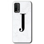 Xiaomi Redmi 9T Beyaz Mermer Desenli J Harfi Baskılı Uyumlu Silikon Kılıf