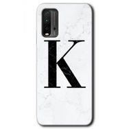Xiaomi Redmi 9T Beyaz Mermer Desenli K Harfi Baskılı Uyumlu Silikon Kılıf