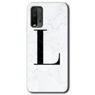 Xiaomi Redmi 9T Beyaz Mermer Desenli L Harfi Baskılı Uyumlu Silikon Kılıf