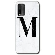 Xiaomi Redmi 9T Beyaz Mermer Desenli M Harfi Baskılı Uyumlu Silikon Kılıf