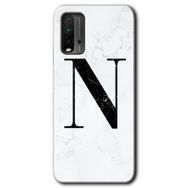 Xiaomi Redmi 9T Beyaz Mermer Desenli N Harfi Baskılı Uyumlu Silikon Kılıf