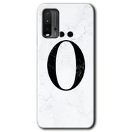 Xiaomi Redmi 9T Beyaz Mermer Desenli Ö Harfi Baskılı Uyumlu Silikon Kılıf