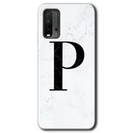 Xiaomi Redmi 9T Beyaz Mermer Desenli P Harfi Baskılı Uyumlu Silikon Kılıf