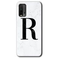 Xiaomi Redmi 9T Beyaz Mermer Desenli R Harfi Baskılı Uyumlu Silikon Kılıf