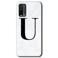Xiaomi Redmi 9T Beyaz Mermer Desenli U Harfi Baskılı Uyumlu Silikon Kılıf