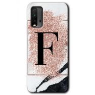 Xiaomi Redmi 9T Pembe Mermer Desenli F Harfi Baskılı Uyumlu Silikon Kılıf