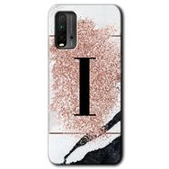 Xiaomi Redmi 9T Pembe Mermer Desenli İ Harfi Baskılı Uyumlu Silikon Kılıf