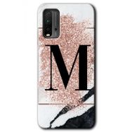 Xiaomi Redmi 9T Pembe Mermer Desenli M Harfi Baskılı Uyumlu Silikon Kılıf