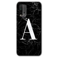 Xiaomi Redmi 9T Siyah Mermer Desenli A Harfi Baskılı Uyumlu Silikon Kılıf