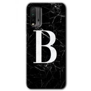 Xiaomi Redmi 9T Siyah Mermer Desenli B Harfi Baskılı Uyumlu Silikon Kılıf