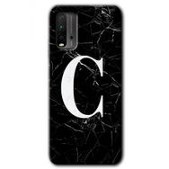 Xiaomi Redmi 9T Siyah Mermer Desenli C Harfi Baskılı Uyumlu Silikon Kılıf