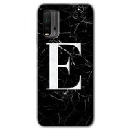 Xiaomi Redmi 9T Siyah Mermer Desenli E Harfi Baskılı Uyumlu Silikon Kılıf