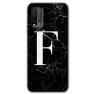 Xiaomi Redmi 9T Siyah Mermer Desenli F Harfi Baskılı Uyumlu Silikon Kılıf