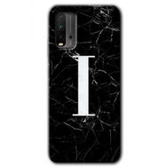 Xiaomi Redmi 9T Siyah Mermer Desenli İ Harfi Baskılı Uyumlu Silikon Kılıf