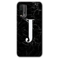 Xiaomi Redmi 9T Siyah Mermer Desenli J Harfi Baskılı Uyumlu Silikon Kılıf