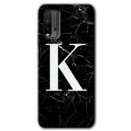 Xiaomi Redmi 9T Siyah Mermer Desenli K Harfi Baskılı Uyumlu Silikon Kılıf
