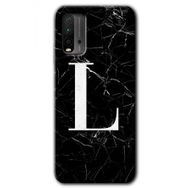 Xiaomi Redmi 9T Siyah Mermer Desenli L Harfi Baskılı Uyumlu Silikon Kılıf