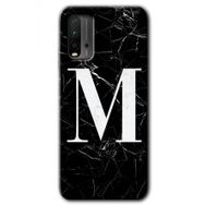 Xiaomi Redmi 9T Siyah Mermer Desenli M Harfi Baskılı Uyumlu Silikon Kılıf