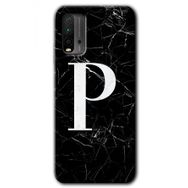 Xiaomi Redmi 9T Siyah Mermer Desenli P Harfi Baskılı Uyumlu Silikon Kılıf