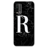Xiaomi Redmi 9T Siyah Mermer Desenli R Harfi Baskılı Uyumlu Silikon Kılıf