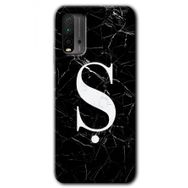 Xiaomi Redmi 9T Siyah Mermer Desenli S Harfi Baskılı Uyumlu Silikon Kılıf