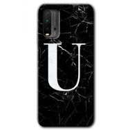 Xiaomi Redmi 9T Siyah Mermer Desenli Ü Harfi Baskılı Uyumlu Silikon Kılıf