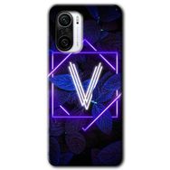 Xiaomi Redmi K40 Dark Neon Yaprak V Harfi Baskılı Uyumlu Silikon Kılıf