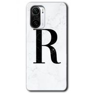 Xiaomi Redmi K40 Pro Beyaz Mermer Desenli R Harfi Baskılı Uyumlu Silikon Kılıf