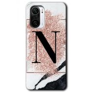 Xiaomi Redmi K40 Pro Pembe Mermer Desenli N Harfi Baskılı Uyumlu Silikon Kılıf