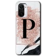 Xiaomi Redmi K40 Pro Pembe Mermer Desenli P Harfi Baskılı Uyumlu Silikon Kılıf