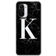 Xiaomi Redmi K40 Pro Siyah Mermer Desenli K Harfi Baskılı Uyumlu Silikon Kılıf