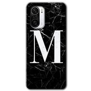 Xiaomi Redmi K40 Pro Siyah Mermer Desenli M Harfi Baskılı Uyumlu Silikon Kılıf