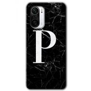 Xiaomi Redmi K40 Pro Siyah Mermer Desenli P Harfi Baskılı Uyumlu Silikon Kılıf