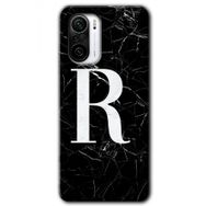 Xiaomi Redmi K40 Pro Siyah Mermer Desenli R Harfi Baskılı Uyumlu Silikon Kılıf