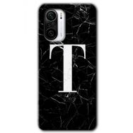 Xiaomi Redmi K40 Pro Siyah Mermer Desenli T Harfi Baskılı Uyumlu Silikon Kılıf