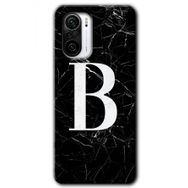 Xiaomi Redmi K40 Siyah Mermer Desenli B Harfi Baskılı Uyumlu Silikon Kılıf