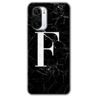 Xiaomi Redmi K40 Siyah Mermer Desenli F Harfi Baskılı Uyumlu Silikon Kılıf