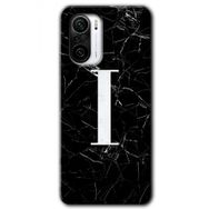 Xiaomi Redmi K40 Siyah Mermer Desenli İ Harfi Baskılı Uyumlu Silikon Kılıf