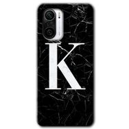 Xiaomi Redmi K40 Siyah Mermer Desenli K Harfi Baskılı Uyumlu Silikon Kılıf