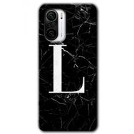 Xiaomi Redmi K40 Siyah Mermer Desenli L Harfi Baskılı Uyumlu Silikon Kılıf