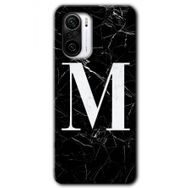 Xiaomi Redmi K40 Siyah Mermer Desenli M Harfi Baskılı Uyumlu Silikon Kılıf