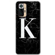 Xiaomi Redmi Note 10 Pro Siyah Mermer Desenli K Harfi Baskılı Uyumlu Silikon Kılıf