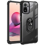 Xiaomi Redmi Note 10s Kılıf Standlı Arkası Şeffaf Kenarları Airbag Kapak - Siyah