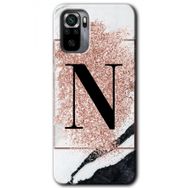 Xiaomi Redmi Note 10S Pembe Mermer Desenli N Harfi Baskılı Uyumlu Silikon Kılıf