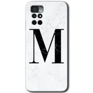Xiaomi Redmi Note 11 4G Beyaz Mermer Desenli M Harfi Baskılı Uyumlu Silikon Kılıf